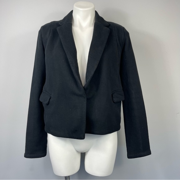 James Perse Los Angeles Cropped Fleece Sweatshirt Coat Jacket Blazer Black 2 M - Picture 5 of 16